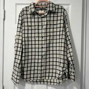 NWT Mutual Weave Men's Large Long Sleeve Button Up Flannel Shirt Cream And Black